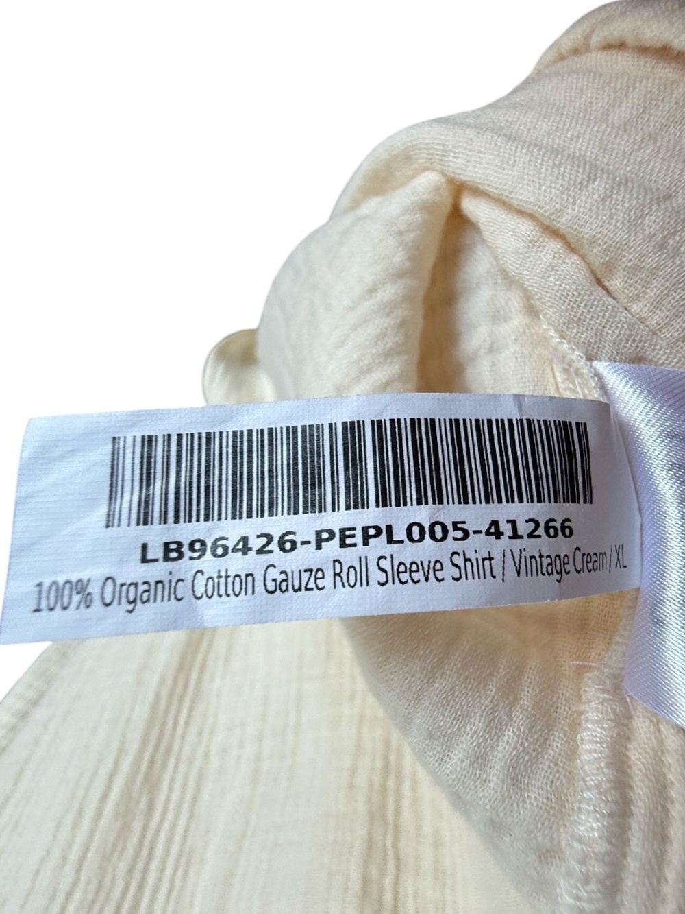 Quince 100% Organic Cotton Gauze Roll Sleeve Cream Shirt Sz XL - Picture 10 of 10